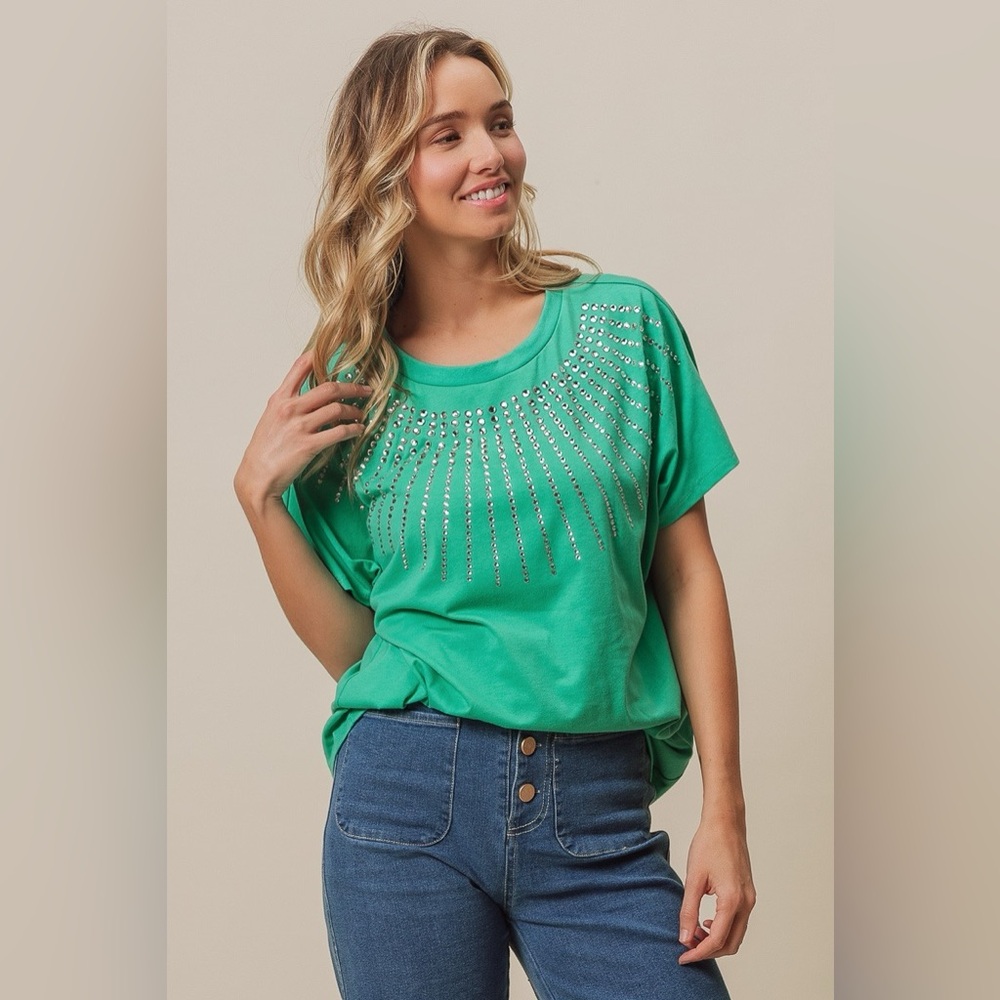 BiBi Rhinestone Beaded Short Sleeve Top - Picture 8 of 12